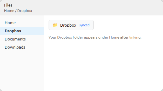 Files app on Ubuntu showing the Dropbox folder under Home