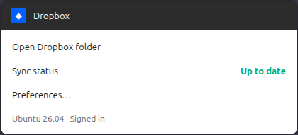 Dropbox menu on Ubuntu showing sync status Up to date