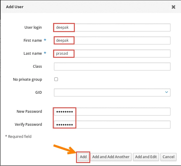 To start it, I want to create some users. We have this category users in order to add a user. Click on "Add" as shown above.
