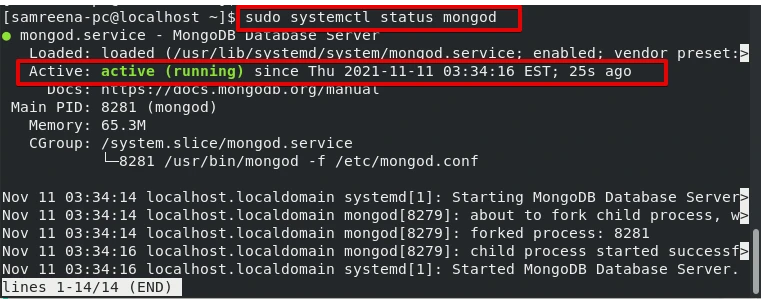 check running status mongodb service