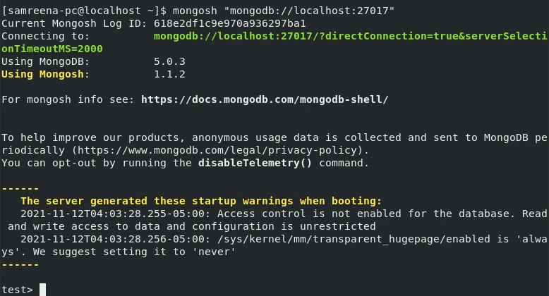 mongosh localhost-27017