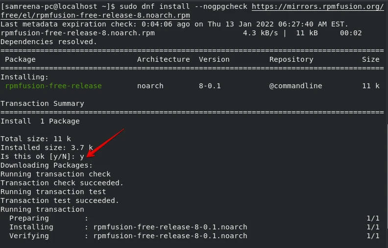 install rpmfusion-free-release repository