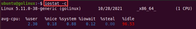 iostat command to display the cpu utilization report