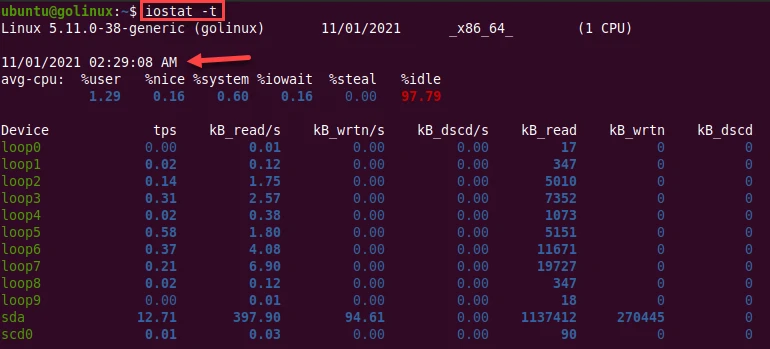 iostat command to print time for each report