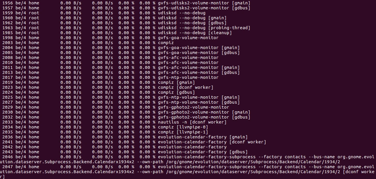 output displayed by command iotop -q