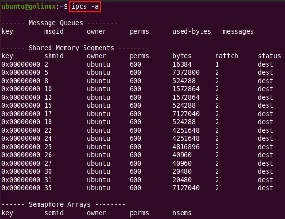 ipcs command to display all information on the ipc facilities