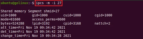 ipcs comand to print details with specific id