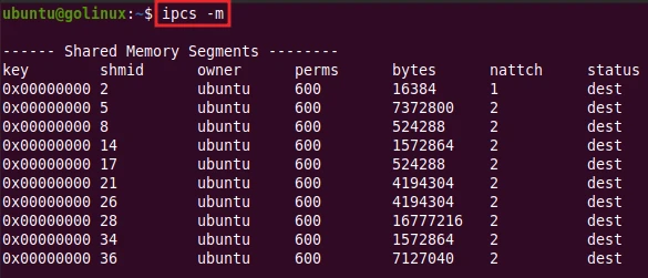 ipcs command to display shared memory segments