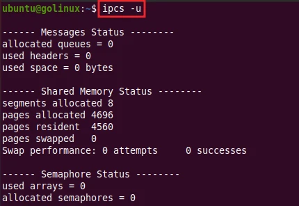 ipcs command to show status summary