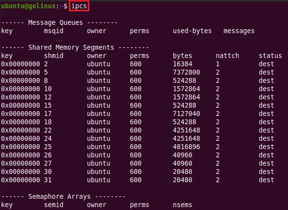 ipcs command to display information on the ipc facilities