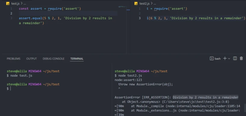 javascript assertequals example