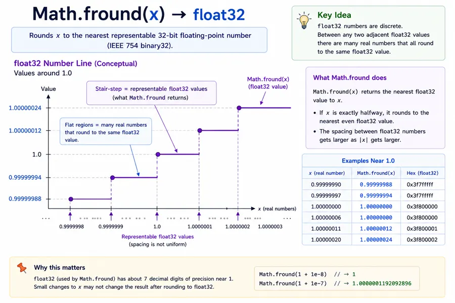 Conceptual stair-step showing float32 spacing when using Math.fround