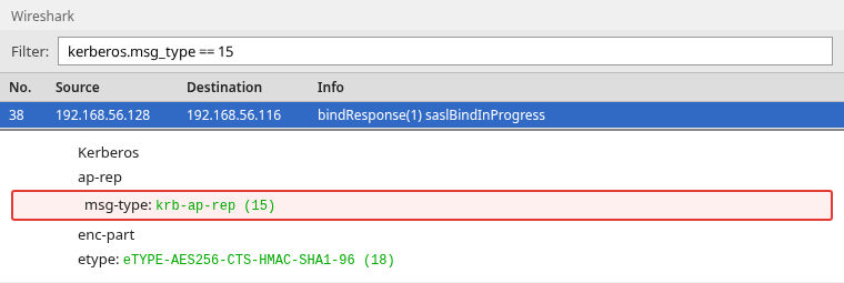 Wireshark AP-REP inside the LDAP bind response