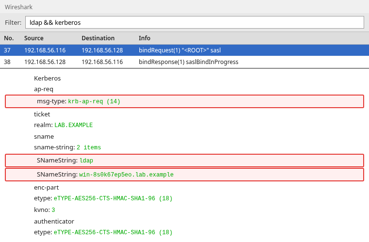 Wireshark AP-REQ inside an LDAP bind for ldap/win-8s0k67ep5eo.lab.example
