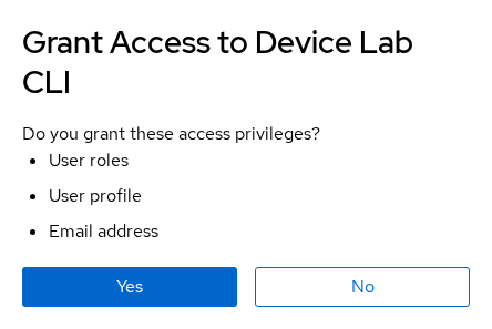 Keycloak Device Authorization Grant consent screen for Device Lab CLI