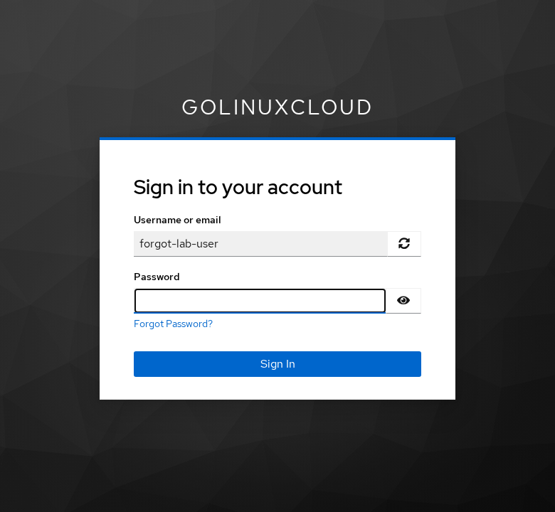 Keycloak login password step showing Forgot Password link