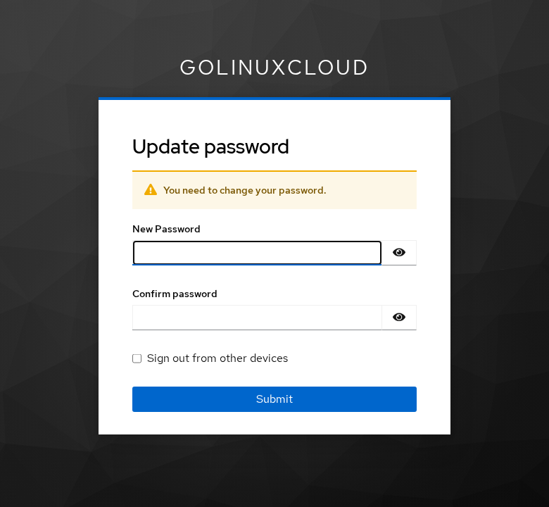 Keycloak Update password form opened from reset email action token