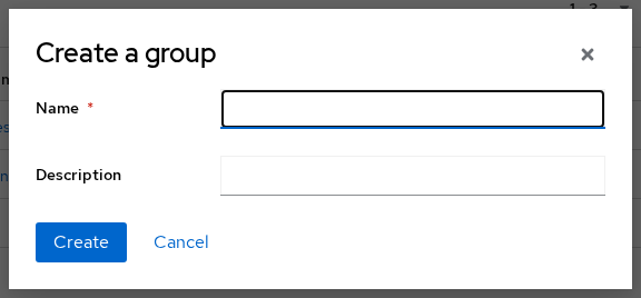 Keycloak Create group dialog with Name field for a new realm group
