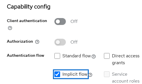 Keycloak Capability config with Implicit flow enabled and Standard flow disabled