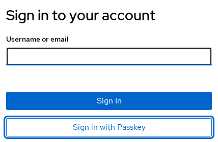Keycloak login form with Sign in with Passkey button on localhost