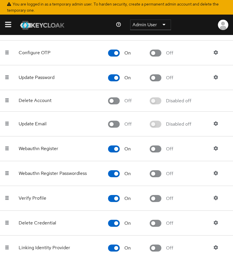 Keycloak Required actions list with Webauthn Register and Webauthn Register Passwordless enabled
