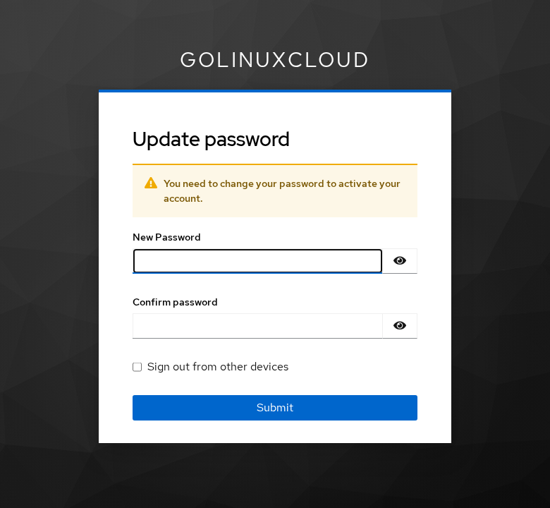 Keycloak Update password screen after temporary password login