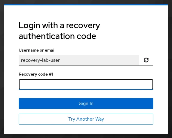 Keycloak recovery authentication code entry form