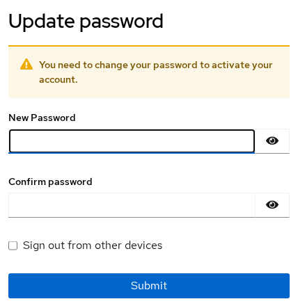 Keycloak Update password required action screen after successful username and password