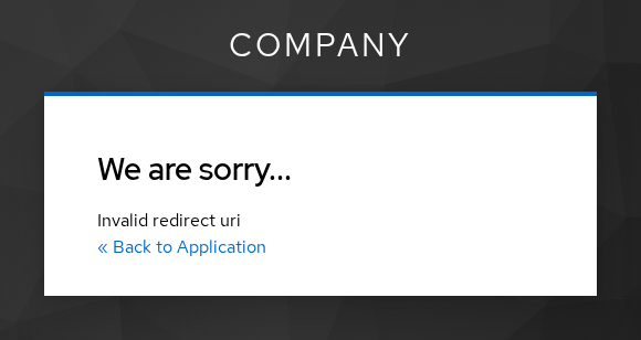 Company realm error card reading Invalid redirect uri