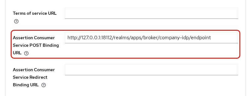 Keycloak SAML client Advanced tab with Assertion Consumer Service POST Binding URL set to the broker endpoint