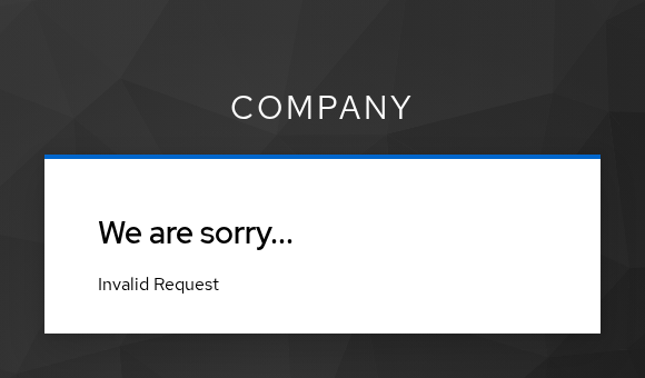 Company realm error card reading Invalid Request