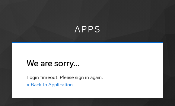 Apps realm error card reading Login timeout. Please sign in again.