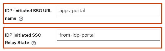 SAML client settings with IDP-Initiated SSO URL name apps-portal and Relay State from-idp-portal