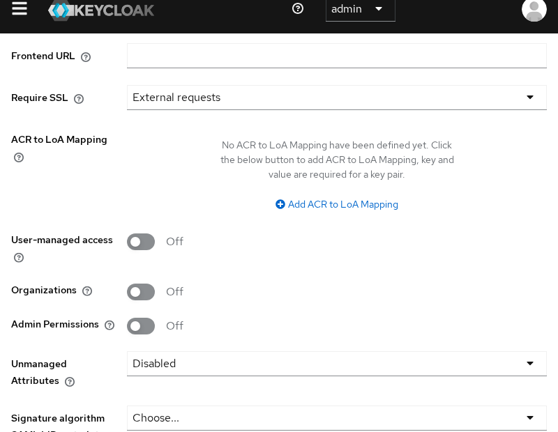 Corp SAML IdP realm Frontend URL set to the public URL used in SAML metadata
