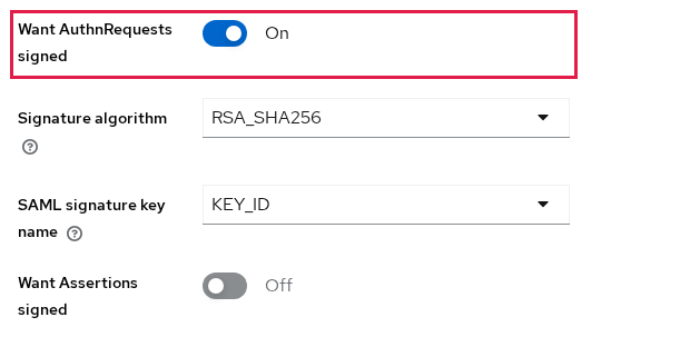 Want AuthnRequests signed left on after import, and Want Assertions signed turned off