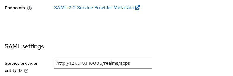 SAML 2.0 Service Provider Metadata link and the apps service provider entity ID