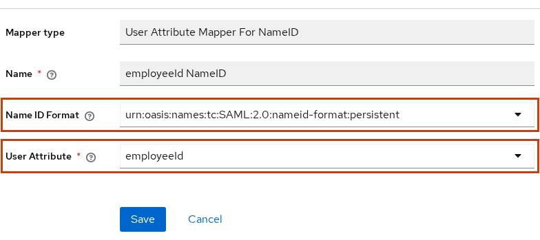 User Attribute mapper for NameID with persistent format and user attribute employeeId