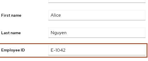 Alice user form with Employee ID E-1042