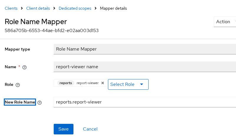 Role Name Mapper rewriting the reports client role to reports.report-viewer