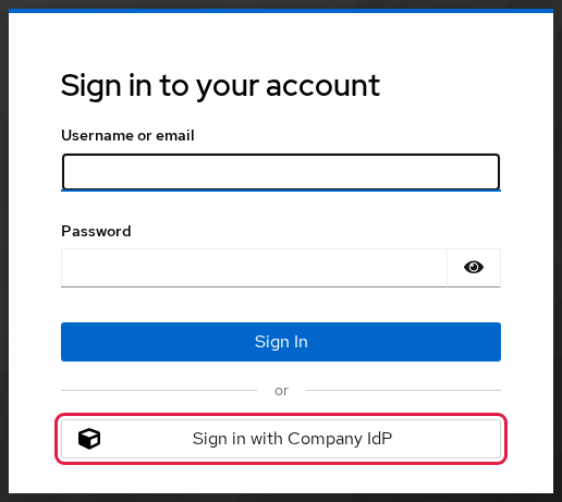 Apps realm sign-in page with the Sign in with Company IdP button