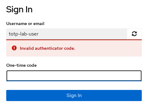 Keycloak OTP login form showing Invalid authenticator code feedback