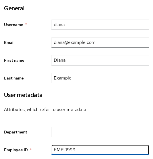 Keycloak Add user form with username, email, and enabled fields