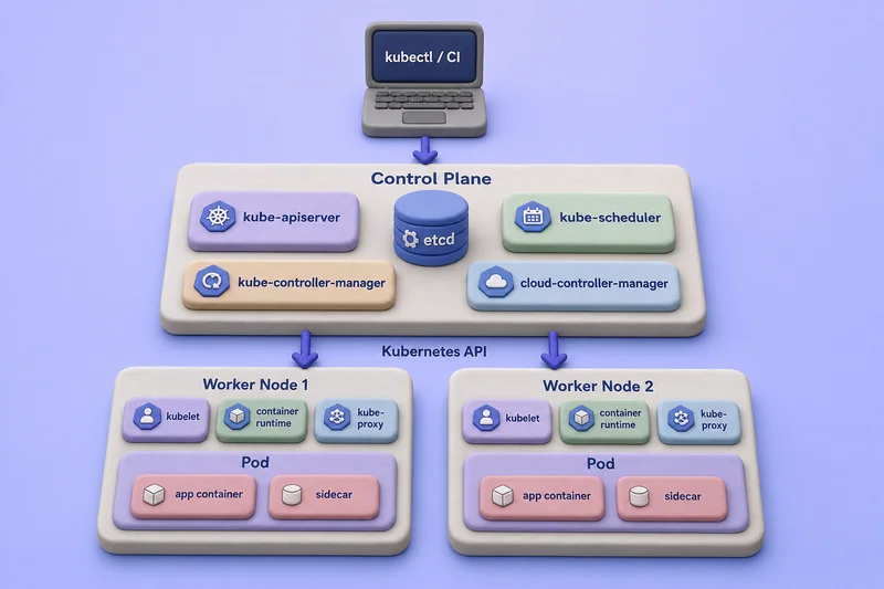 Kubernetes architecture showing control plane components and worker node components