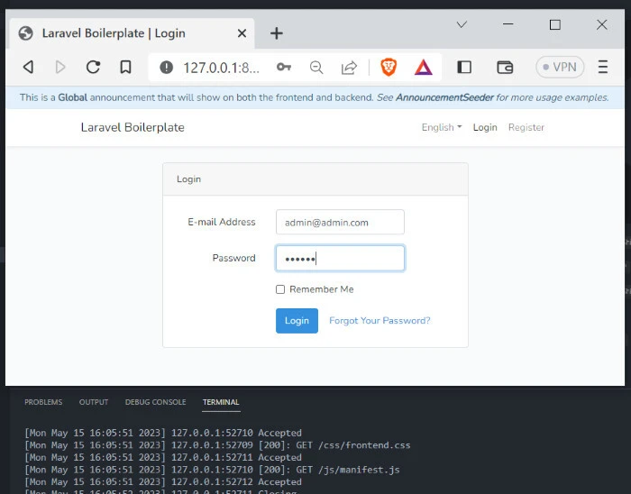 Log in to Laravel Boilerplate