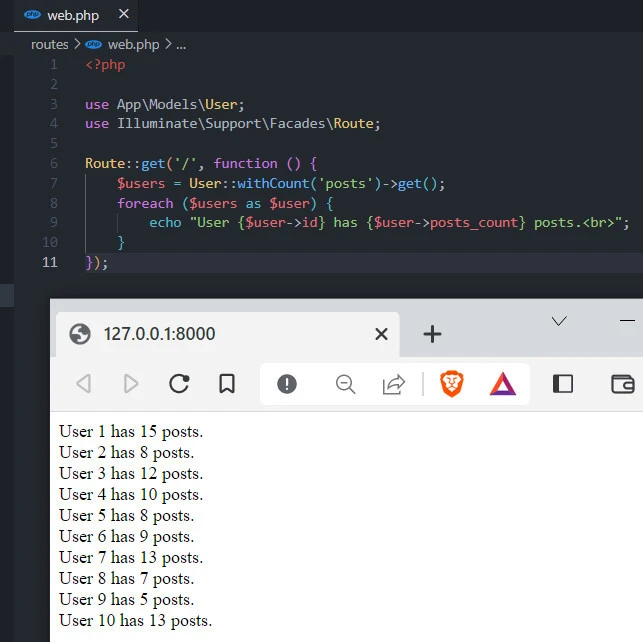 How to use Laravel withcount