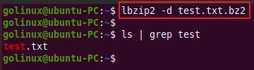 lbzip2 command to decompress a file