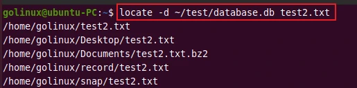 locate command to use a different database instead of default
