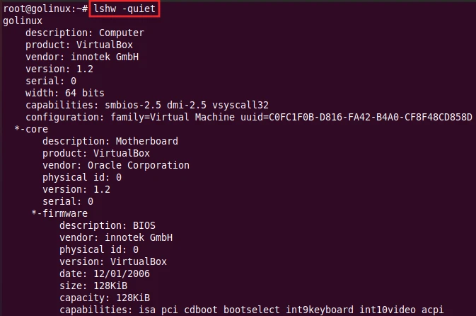 lshw command to not display status