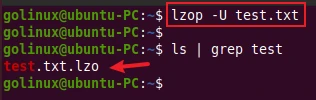 lzop command to delete input files after successful operation