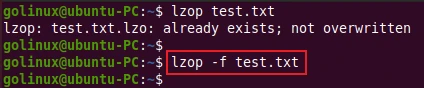 lzop command to force overwrite existing files
